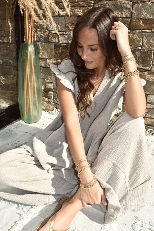 Tasha Cushion Cotton Cap Sleeve Tier Top Stone